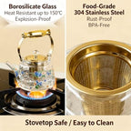 Glass Teapot Stovetop, Borosilicate Clear Tea Kettle Flowers 36 oz - Image 5