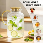Bivvclaz 3 Liter 101 oz Stripes Gold Glass Pitcher with Lid and Handle - Image 7