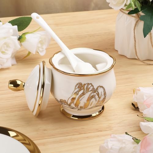 fanquare 21 Pieces British Porcelain Tea Set, Gold Tulip Tea Service for Afternoon Tea Party, 6 Teacup and Saucers for Coffee Home Wedding Birthday - Image 4