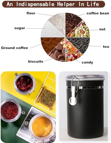 Walktosun Stainless Steel Food Container with Clear Lids Airtight Container Stackable Small Canisters Kitchen Pantry Storage for Cereal, Snacks, Candy, Herbs, Spices, Sugar, Tea (1.8L Dark Black-2) - Image 5