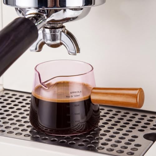 Willinglong 4 Pack Pink Glass Espresso Measuring Milk Cups 4 oz Glass Single Spouts Cup with Glasses Handle V-shaped Spout Espresso Shot Cup for Machine Demitasse Cups, Dishwasher Safe - Image 5