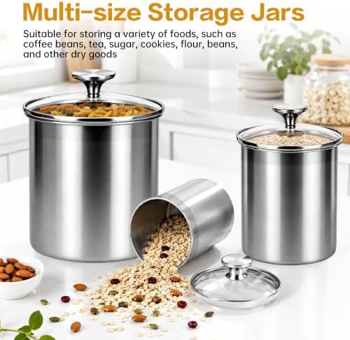 4-Pcs Stainless Steel Airtight Kitchen Canister Set with Glass Lid - Image 2