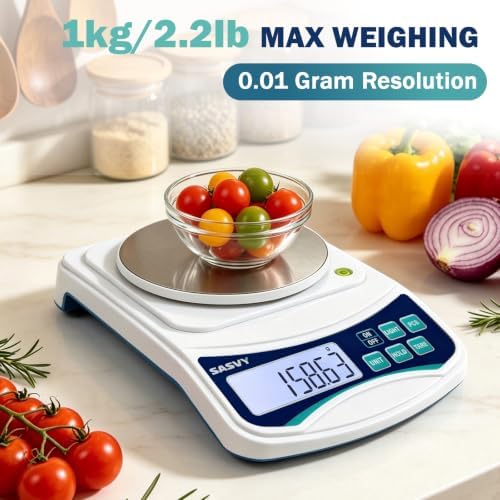 Digital Lab Scale 1000g x 0.01g oz/g/ct/DWT/tl/gn/ozt Precision Electronic Scientific Scale Analytical Balance for Laboratory Jewelry Kitchen, Includes 100g Weight and 2 x AAA Batteries - Image 2