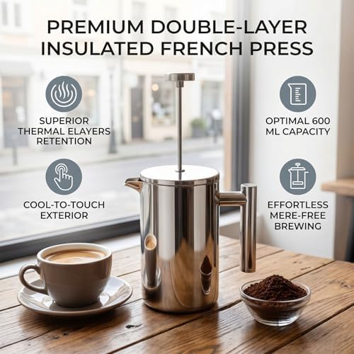 600ML 304 Stainless Steel French Press Coffee Maker for Home Coffee Lovers Brewing Rich Double Wall Insulation Keeps Drinks Hot 4 Step Simple Operation Ideal for Morning - Image 5