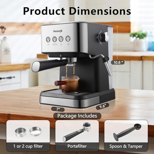 Espresso Machine, 20 Bar Professional Espresso Maker with Milk Frother Steam Wand, Coffee Espresso Machine for Cappuccino, Latte, Espresso Machines for Home, 50oz Removable Water Tank - Image 4