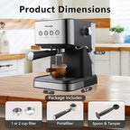 Espresso Machine, 20 Bar Professional Espresso Maker with Milk Frother Steam Wand, Coffee Espresso Machine for Cappuccino, Latte, Espresso Machines for Home, 50oz Removable Water Tank - Image 4