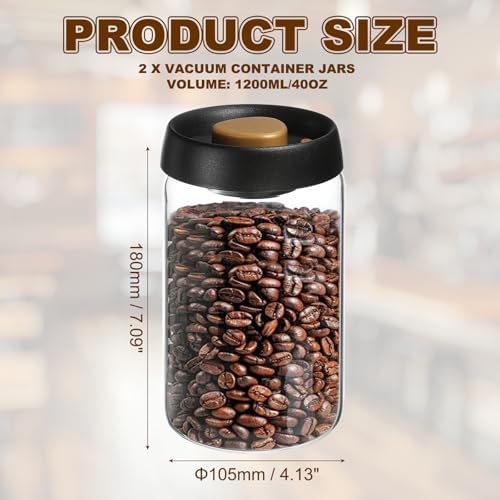 uxcell 2pcs Coffee Vacuum Container, 1200ml/40oz Glass Coffee Bean Storage Container with Lids for Spices Biscuits Loose Leaf Tea, Black Gold - Image 2