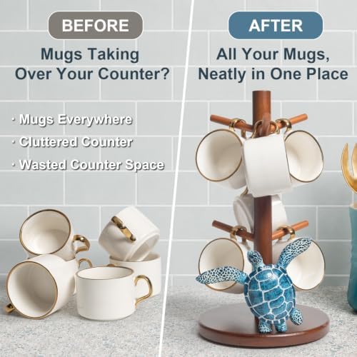 Sea Turtle Decor Wooden Mug Tree Cup Stand Beach Ocean Coastal Home Decor - Image 2
