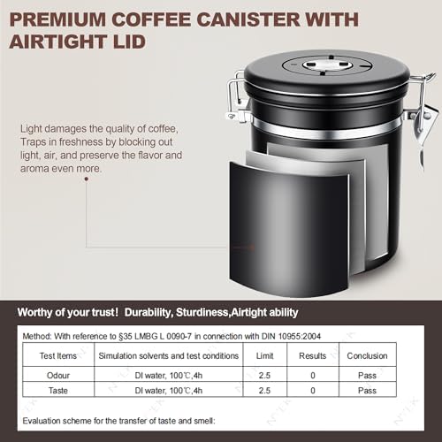 ShanSon Coffee Canister Airtight, Stainless Steel Bean Storage Container with Date Tracker & Scoop, Grounds Sugar Flour Tea Cereal Fits Kitchen Pantry, Ideal Gift for Coffee Lovers,16oz, Black - Image 5