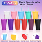 24 Pack Plastic Tumblers with Lids and Straw, Reusable Cups with Lids and Straws Colorful Cups for Cold Drink Iced Coffee, Plastic Tumbler Bulk for Party Birthday Gifts (24 oz, Stylish Colors) - Image 3