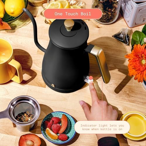 1 Liter Electric Gooseneck Kettle with Precision Pour Spout, Auto Shut Off, Cordless Design, 1200W (Black Sesame) - Image 4