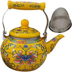 Healeved Enamel Tea Kettle with Ceramic Handle and Infuser 2.2L Water Kettle Coffee Pot Classic Floral Tea Kettle Steel Teapot for Stovetop Induction Cooker No Whistling Yellow by Healeved