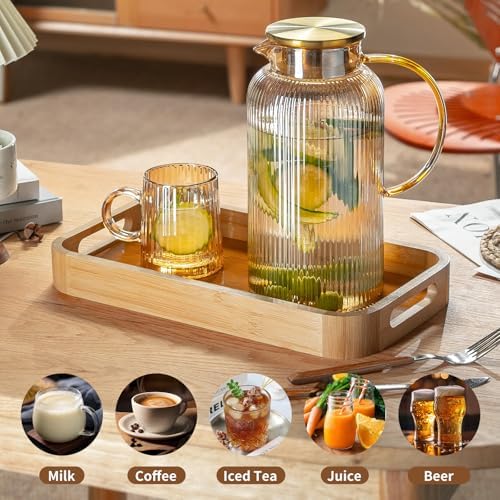 Buaic Glass Pitcher with Lid, 68 oz/ 2L Amber Glass Water Pitcher - Image 5