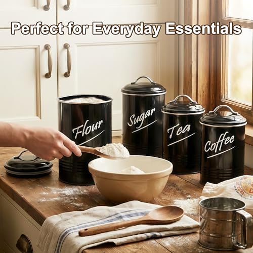 Hillbond Kitchen Canisters Sets for Countertop-Set of 4, Black - Image 6