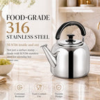 Whistling Stovetop Tea Kettle,Food Grade 316 Stainless Steel,Hot Water Fast to Boil,Stovetop Kettle with Ergonomic Handle,3.1 Quart Capacity - Image 2