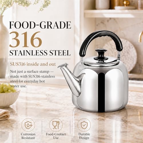 Whistling Stovetop Tea Kettle,Food Grade 316 Stainless Steel,Hot Water Fast to Boil,Stovetop Kettle with Ergonomic Handle,3.1 Quart Capacity - Image 2