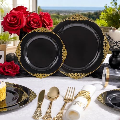 YOUBET 700PCS Black Plastic Dinnerware Set for Wedding Party - Image 4