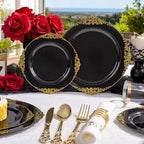 YOUBET 700PCS Black Plastic Dinnerware Set for Wedding Party - Image 4