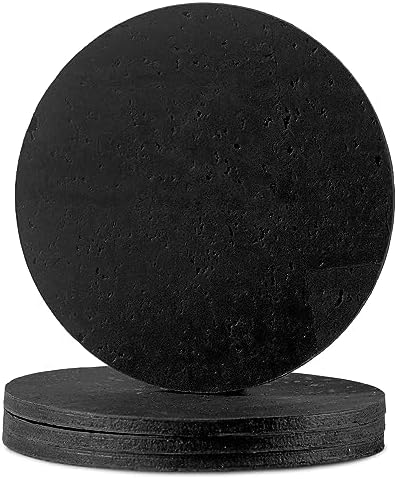 Coasters for Drinks 4 Pcs Cork Vegan Round Edge Sturdy Light Weight Drink Coaster with Holder Table Housewarming Home Kitchen Decor Gift Set for Women Men Black Color by Corkor
