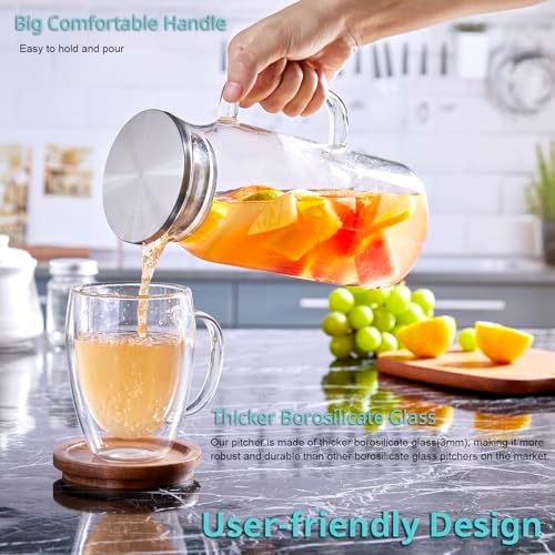 Bivvclaz 1.2 Liter 40 oz Small Glass Pitcher with Lid and Handle, Glass Carafe for Hot/Cold Water, Iced Tea Jug for Coffee, Juice and Homemade Beverage (Pack of 2) - Image 3