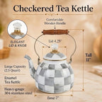 Checkered Tea Kettle for Checkered Kitchen Decor - Gray and White Tea Kettle for Stovetop - Stylish Enamel Teapot with Wooden Handle - Vintage Classic Teapot with Elegant Lid & Knob- 2.5 Quart - Image 3
