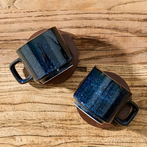 LUKA Porcelain Stackable Espresso Cups with Saucers and Metal Stand, 4 Ounce Small Ceramic Demitasse Cups Set for Latte, Specialty Coffee Drinks, Cafe Mocha,Tea - Set of 4, Reactive Blue - Image 2