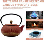 30.4oz Small Cast Iron Teapot with Infuser for Loose Tea & Coffee, Tea Pot Coated with Enameled Interior, Cast Iron Tea Kettle with Teacups for Adults, Exquite Cast Tea Set with 4PCS Iron Cups - Image 3