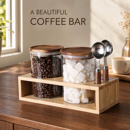 KKC HOME ACCENTS 2 Glass Coffee Canister Set with Bamboo Rack & Scoops-25oz - Image 4
