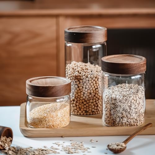 3 Pack 50 fl oz/1500 ml Clear Glass Storage Canister with Airtight Wooden Screw On Lid, Large Tall Decorative Glass Container Jar Set for Coffee, Nut, Tea, Candy, Cookie, Cereal, Sugar, Flour - Image 7