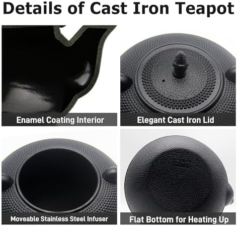 YJX 101 fl oz Extra Large and Heavy Cast Iron Teapot for Stovetop Safe, Black Tea Kettle with Stainless Steel Tea Balls for Loose Tea, Cast Iron Tea Pot for 6 to 10 People, 3000ml Japanese Tetsubin - Image 5
