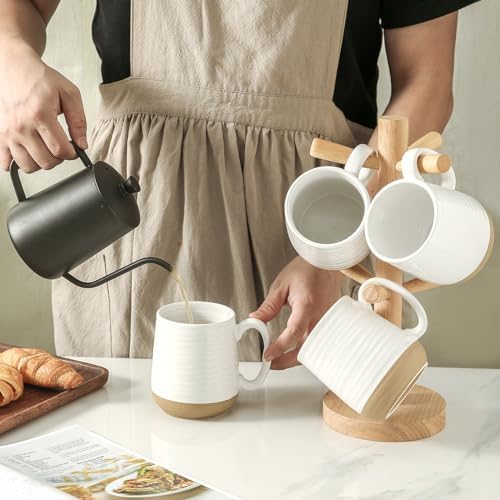 Large Ceramic Coffee Mugs Set - 15 OZ Porcelain Coffee Latte Cups Set of 4 with Handle Perfect for Cappuccino, Tea, Mocha, Hot or Cold Drinks, Unique Glaze Design for Home, Cafe and Coffee Bar, White - Image 6
