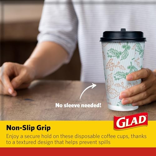Glad Disposable Coffee Cups with Lids, Coffee Flower, 16 Oz, 50 Count - Image 5