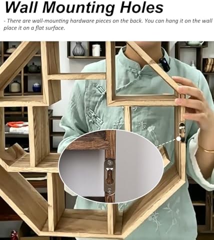 Oriental Tea Cup Holder Stand, Coffee Cup Floating Decorative Shelves, Mug Display Rack for Teahouse, Multi-Cube Curio Cabinet Organizer(Natural,Small) - Image 4