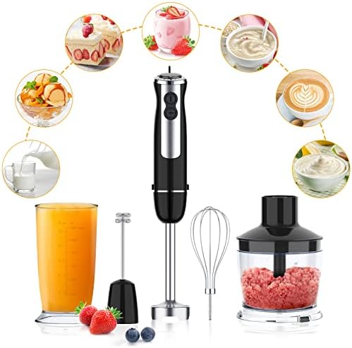 Immersion Blender 5 in 1 Hand Blender, 800W Hand Mixer Stick 12 Speed & Turbo Mode Hand Mixer with 600ml Mixing Beaker, 500ml Chopper, Milk Frother Attachments for Soup, Smoothies, Sauce, BPA Free by SXYCMY