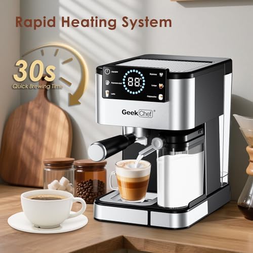 Geek Chef Espresso Machine, 20 Bar Espresso and Cappuccino Coffee Maker, Quick Heating Automatic, Latte & Cappuccino Creator, for Home, for Gift to Family, Friends, Coffee Shops - Image 5