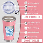 20oz Tumbler Insulated Coffee Tumblers with Lid Stainless Steel Pink 4P - Image 3