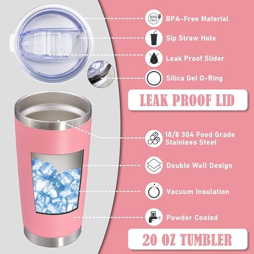 20oz Tumbler Insulated Coffee Tumblers with Lid Stainless Steel Pink 12P - Image 3
