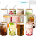GIVAMEIHF 12 Pcs Glass Cups with Lids and Straws,16 oz Glass Tumbler Set Iced Coffee Glasses with Bamboo Lids and Glass Straws,Drinking Glasses Glass Coffee Cups for Soda,Juice,Coffee Bar,Gifts by GIVAMEIHF