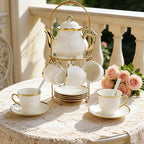 20-Piece Porcelain Tea Sets for Adults, British Style Tea Party Sets for 6 Adults, Includes Tea Cups and Saucers, Teapot, Spoons & Metal Rack, Elegant Ceramic Tea Set for Women, Wedding & Home Decor - Image 2