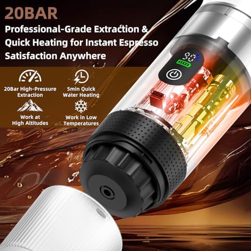 Portable Coffee Maker for Travel & Camping, Portable Espresso Maker with Bag, Rechargeable Cordless Battery Operated Coffee Makers for Ground Coffee, NS Capsule RV, Hiking, Office(White) - Image 3