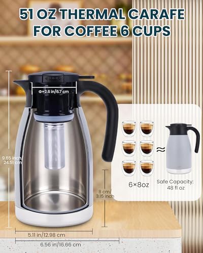 GiNT 51oz Thermal Coffee Carafe with Infuser – Insulated Tea Carafe, Removable Filter, Dishwasher-Safe | 1.5L 6–7 Cups, Wide Mouth, Leak-Proof Seal | Stainless Steel Beverage Server for Home & Office - Image 5