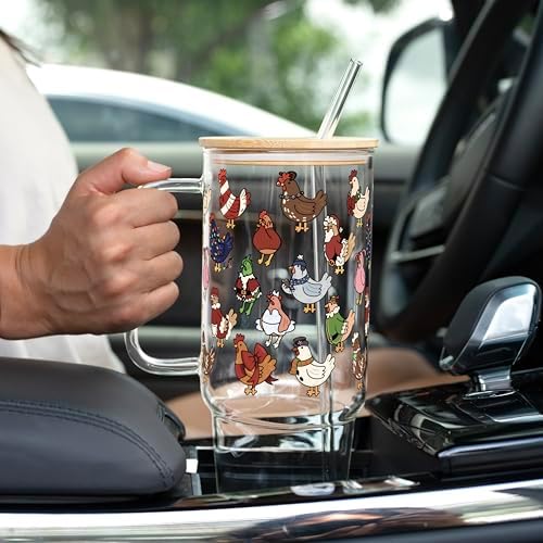 Sip-Sip Hooray! Christmas Chickens 40oz Glass Tumbler with Lid and Straw - Image 5