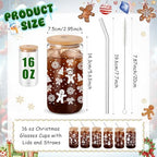 6 Pack Christmas Glass Cups Gifts, 16 oz Xmas Glass Tumbler, Fresh Style - Image 2