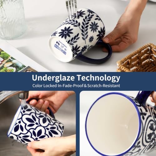 Blue Coffee Mugs Set of 4, Ceramic 16oz Tea Cup with Large Handle - Image 3
