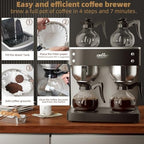 crosson 200 Cup/hour Commercial Drip Coffee Maker, 7.2L Pour Over Coffee Brewer with 4 Glass Decanter&Warmers and Easy Clean Fingerprint Free Housing and 304 Stainless Steel Funnel, - Image 3
