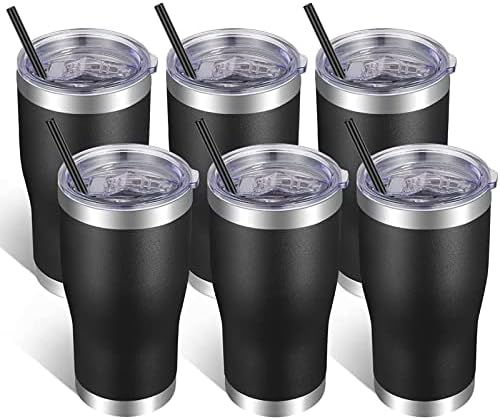 VEGOND 20oz Tumbler Stainless Steel Tumbler Cup with Lid And Straw Vacuum Insulated Double Wall Travel Coffee Mug(Black 6 Pack) by VEGOND