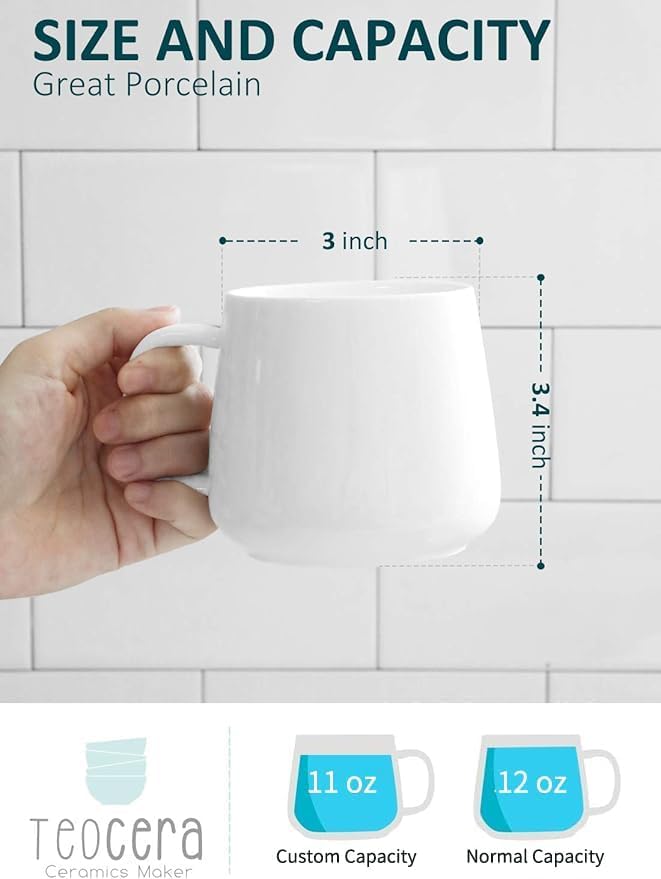 Teocera Coffee Mugs Set of 6-12oz Chip-Resistant Ceramic Cups with Ergonomic Handle | Dishwasher & Microwave Safe White Mugs | Keeps Beverage Hot, Perfect for Family Kitchen & Holiday Gifts - Image 2