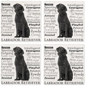 CafePress Black Lab Traits Tumbled Stone - Set of 4 Coasters Set of 4 w/holder - Image 4