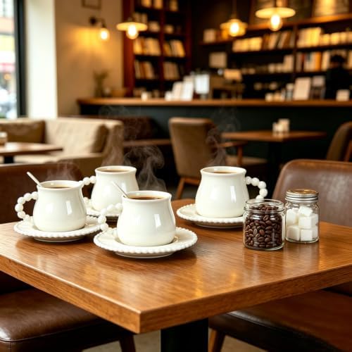Coffee Cups Set of 6, 8 oz Ceramic Espresso Coffee Cup Set, Latte Mugs with Saucers and Spoons for Cappuccino, Latte, Mocha, Tea, Au Lait, Dishwasher & Microwave Safe - Image 3