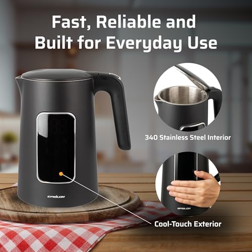 Epsilon LCD Electric Kettle 1100W - 1.7L Hot Water Tea Kettle with Digital Display, Temperature Control, Fast Boil, BPA-Free Electric Teapot with Auto Shut-Off & Boil Dry Protection - Image 3